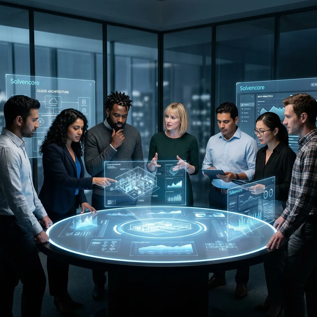 Equipo de ingenieros y consultores colaborando en Solvencore