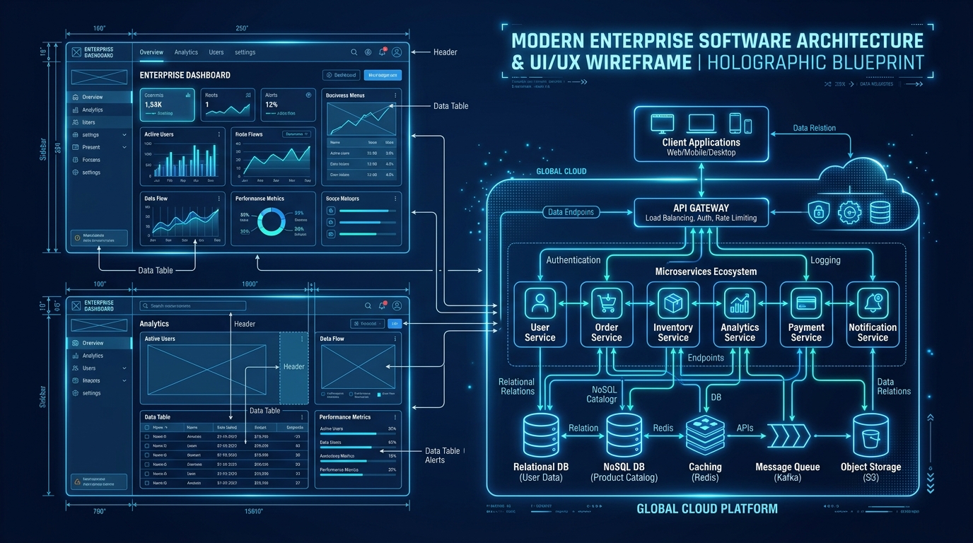 Blueprint de arquitectura de software y diseño UI/UX de Solvencore
